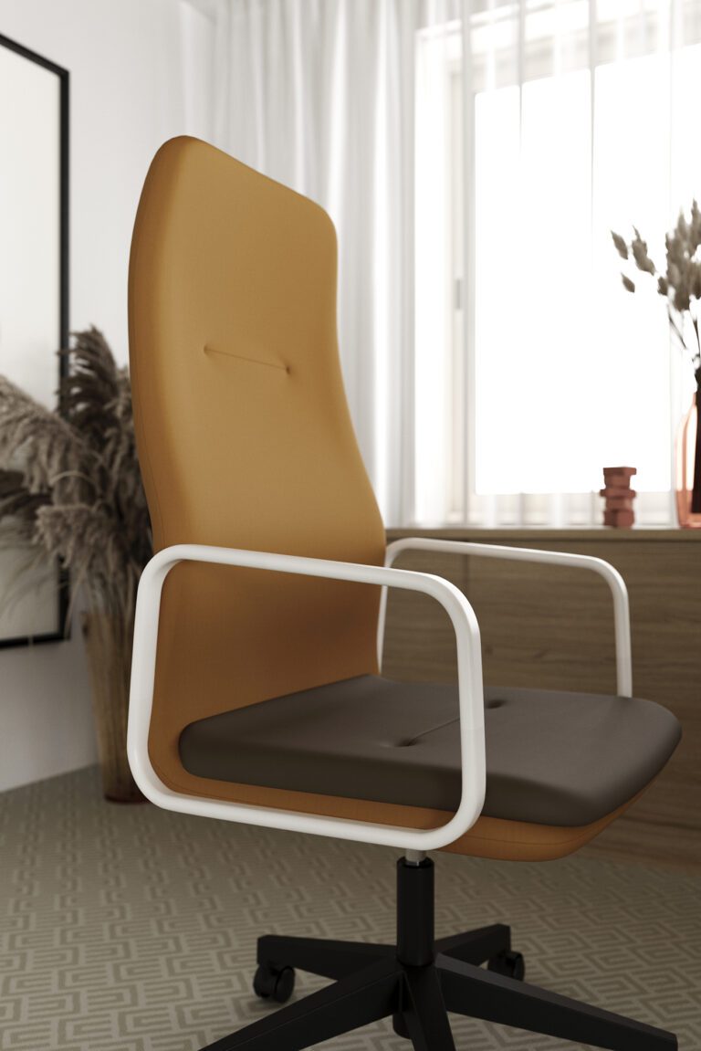sillón giratorio de dirección de respaldo alto con brazos.