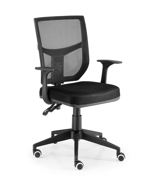 silla giratoria ergonómica operativa con respaldo y brazos.