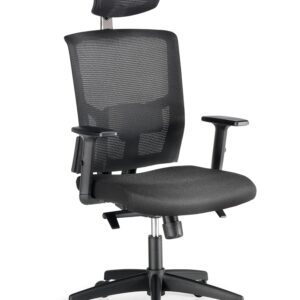 silla giratoria ergonómica operativa con respaldo y brazos.