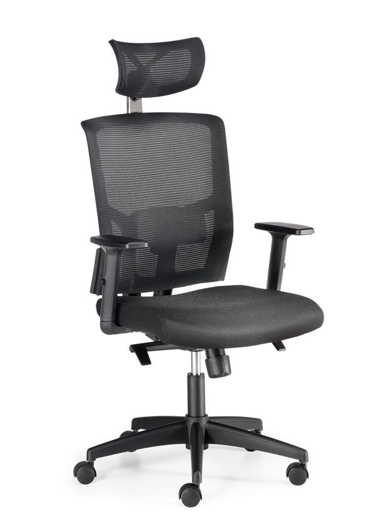 silla giratoria ergonómica operativa con respaldo y brazos.